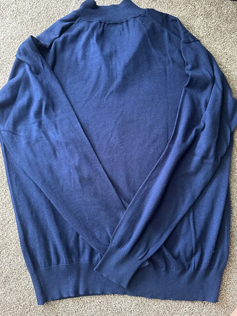 Peter Millar Navy Half-Zip Sweater with Light Gray Collar